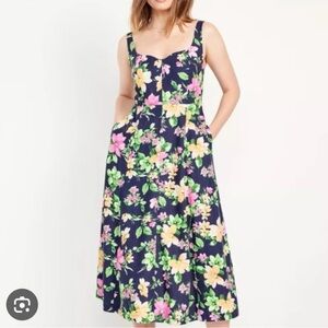 Old Navy Fit and Flare Linen-Blend Midi Dress Womens L tall spring fairy farm